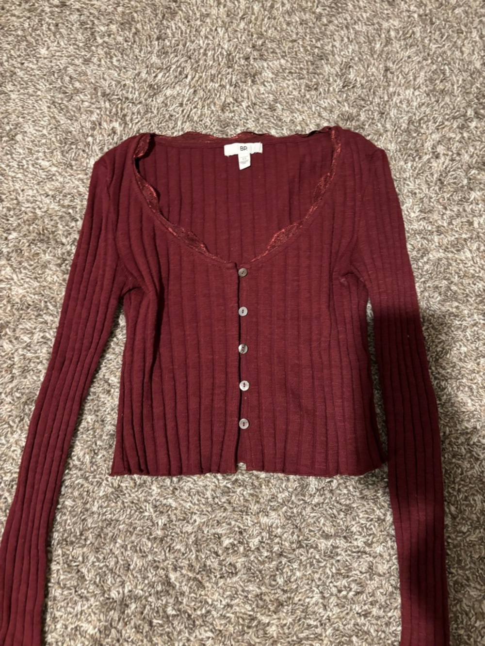 bp Ribbed Button-Front Burgundy Cardigan